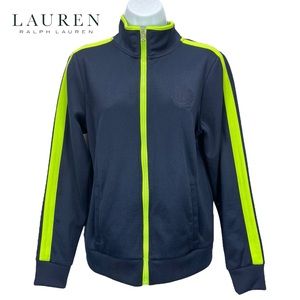 Lauren Ralph Lauren Women Medium Track Jacket Navy‎ Neon Green Full Zip